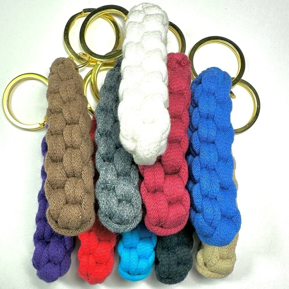 Purple Box Knot Keychain Gold Ring Braided T-Shirt Yarn Macrame Nautical Lanyard